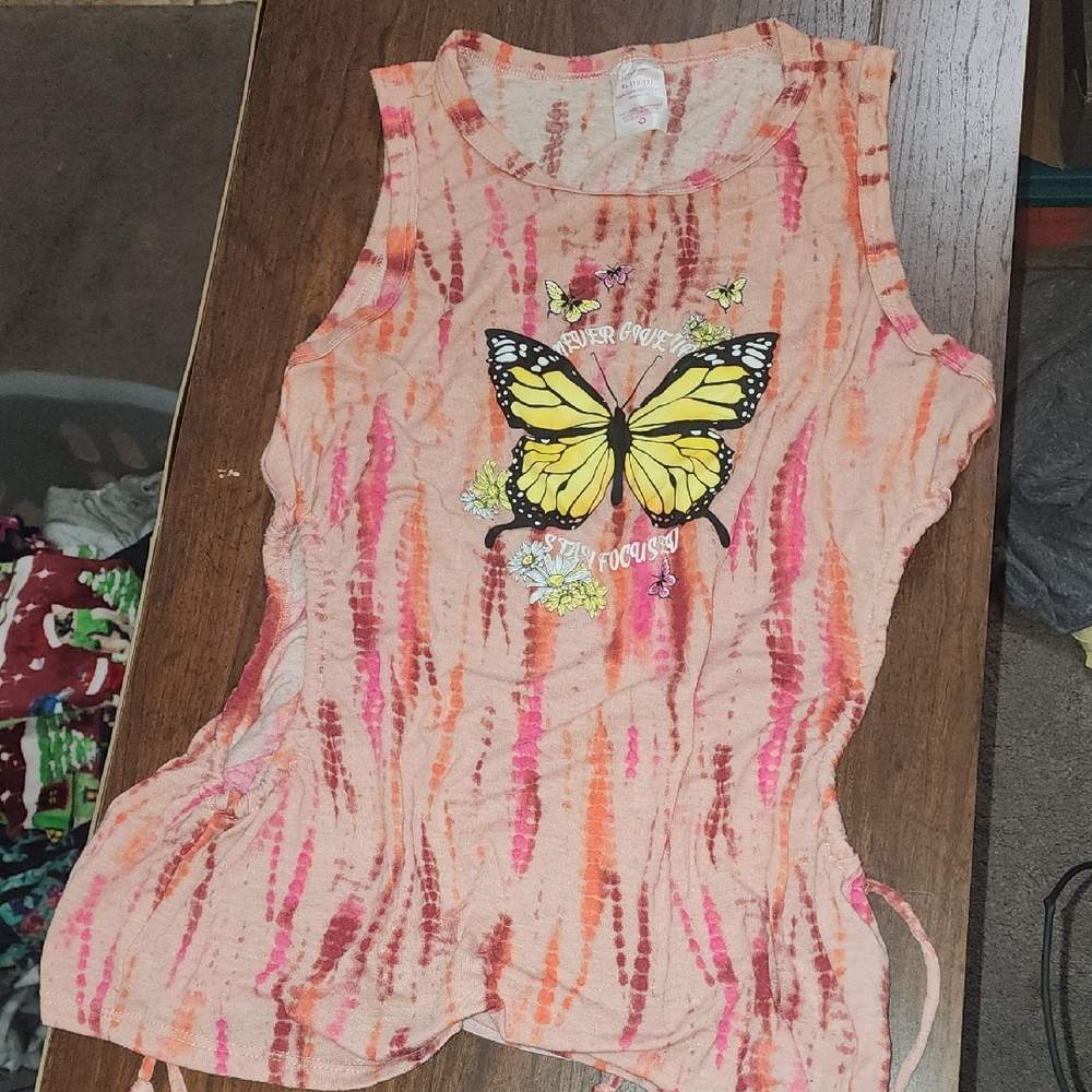 FIRM PRICE No Boundaries Pink and Orange Tie-Dye Butterfly Tank Top